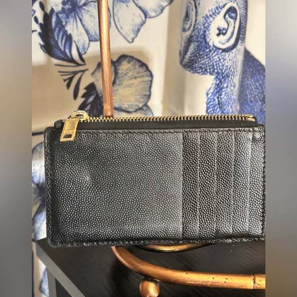 Yves Saint Laurent Card Zip Leather Monogram Black Wallet Coin Case w Zipper - Picture 2 of 7